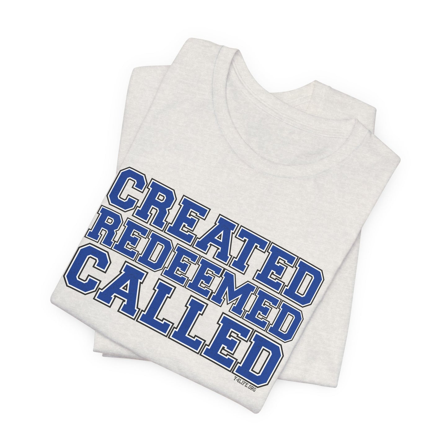 Varsity Created, Redeemed, Called (Blue) Short Sleeve T-Shirt