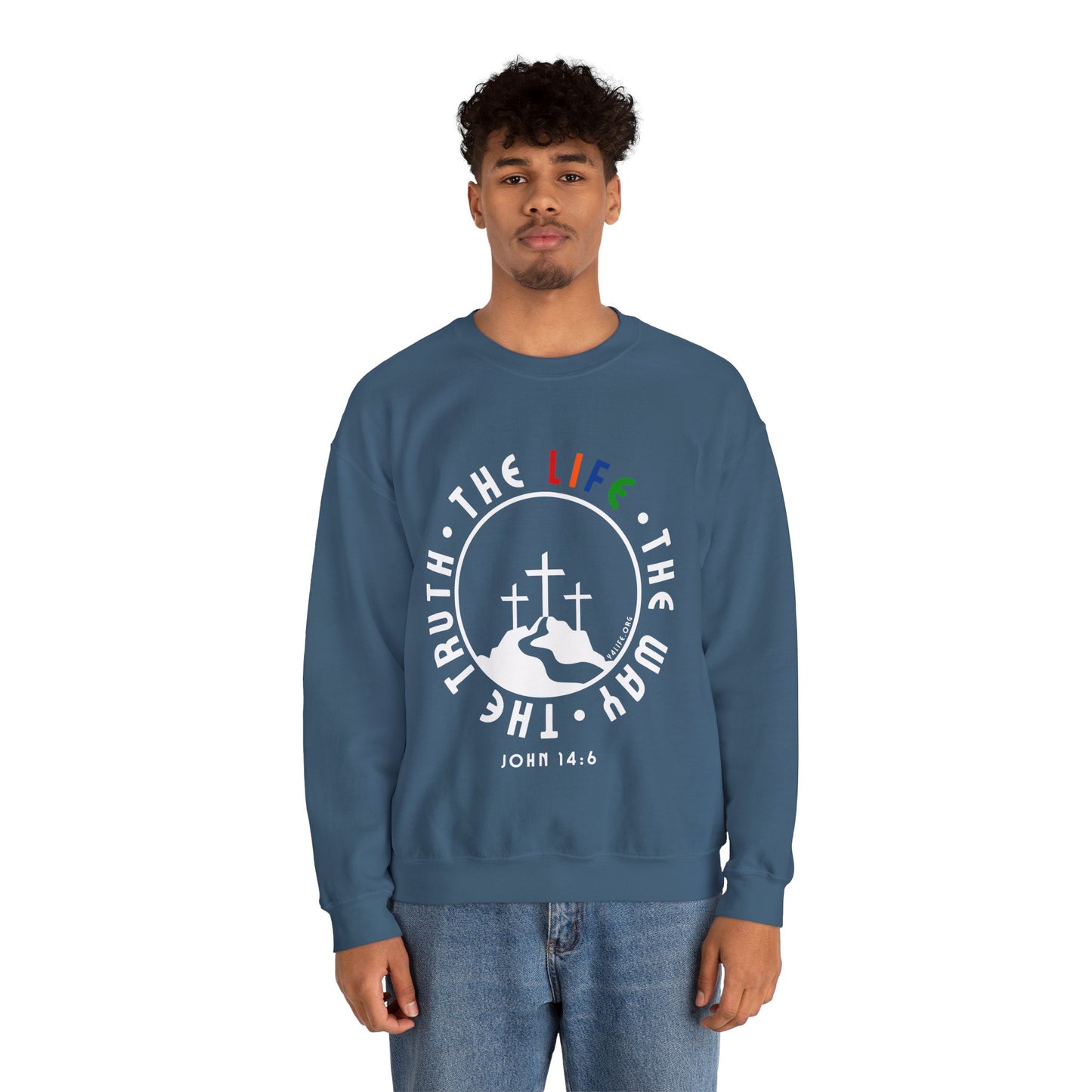 John 14:6 Multicolor Crewneck Sweatshirt