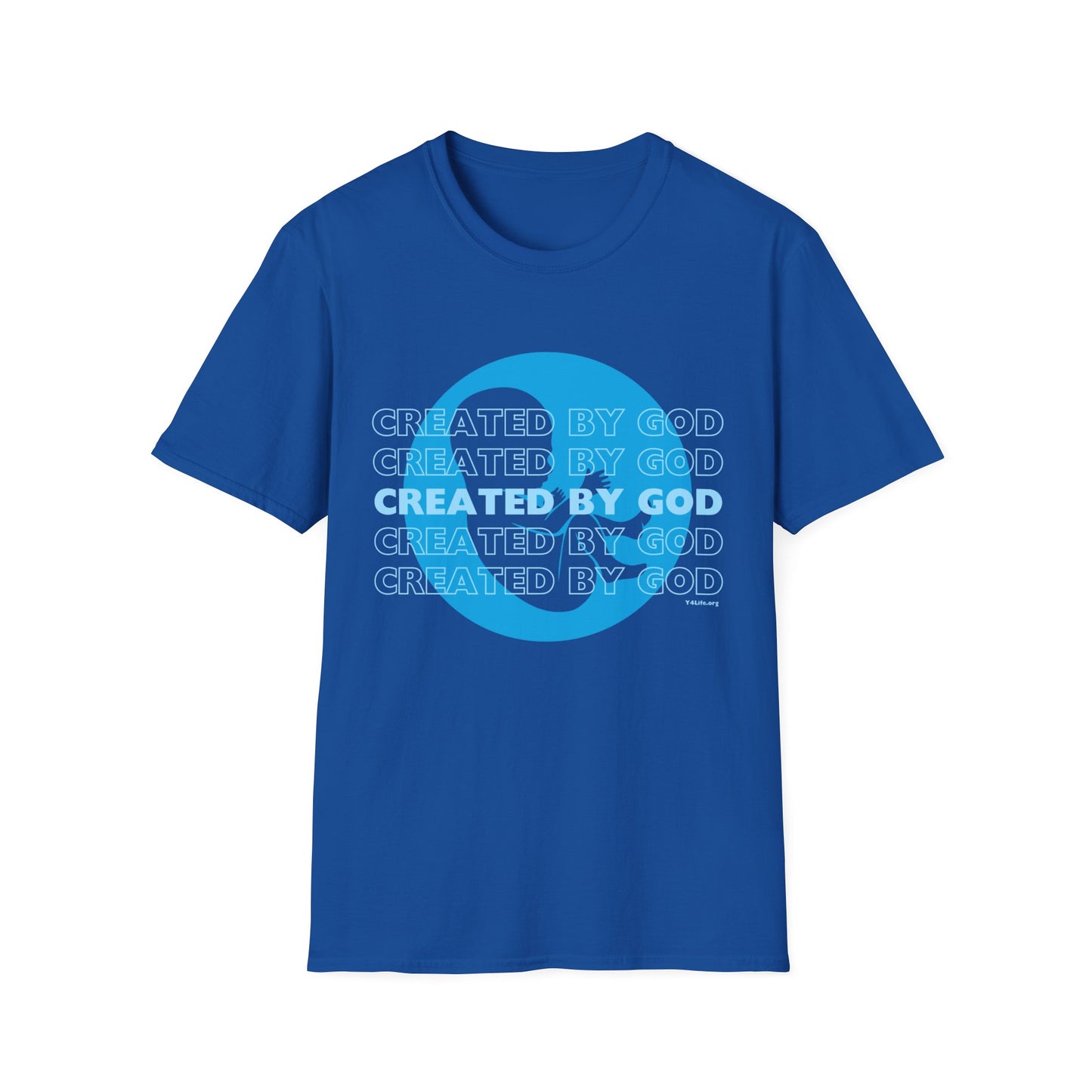 Created by God Blue Unisex Softstyle T-Shirt