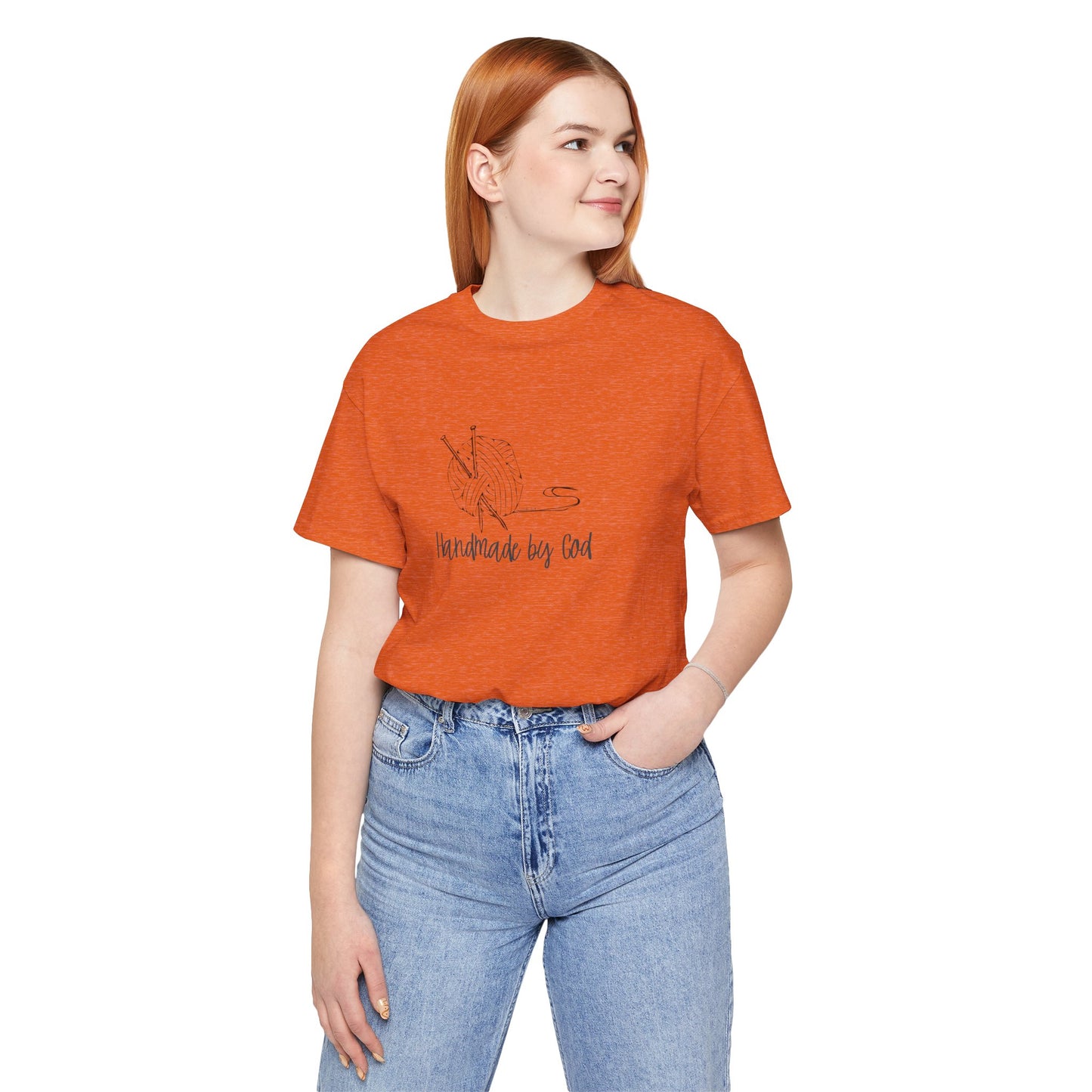 "Handmade by God" (yarn design) Unisex Jersey Short Sleeve Tee