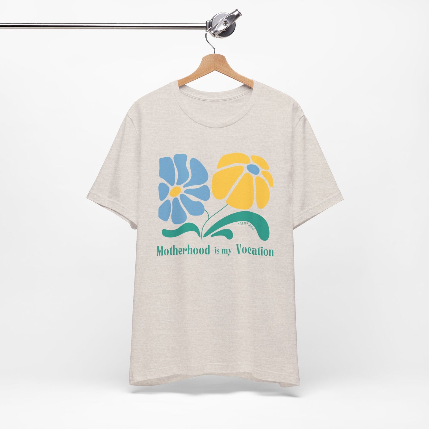 "Motherhood is my Vocation" (two flowers) Unisex Jersey Short Sleeve Tee