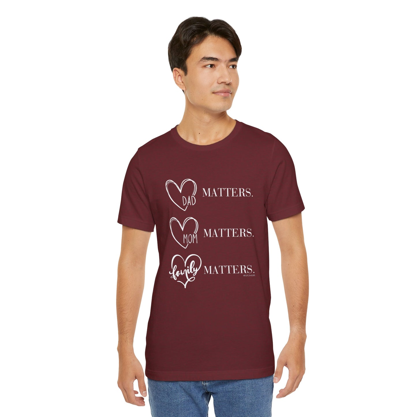 "Family Matters" (white print) Unisex Jersey Short Sleeve Tee