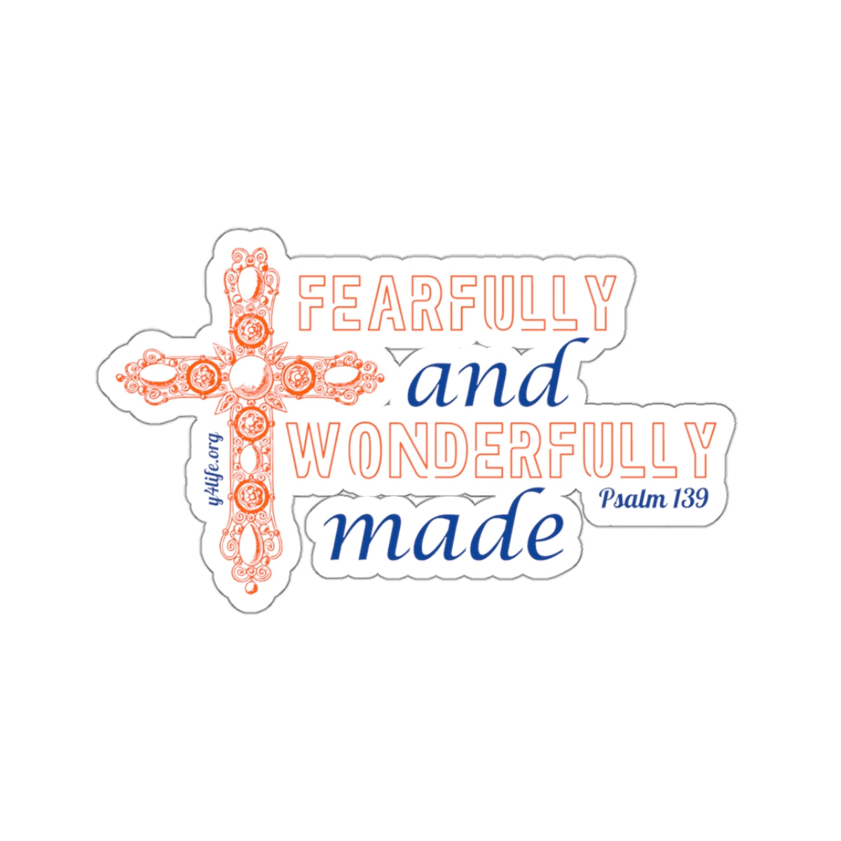 Psalm 139 Orange Cross Kiss-Cut Sticker