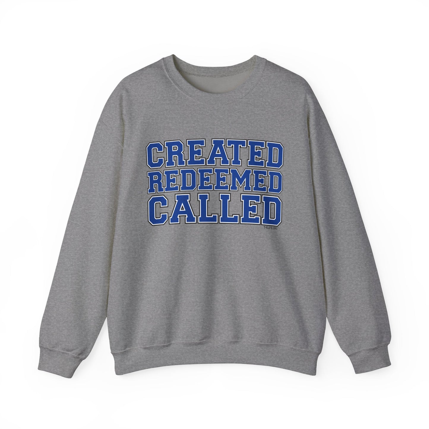 Varsity Created, Redeemed, Called (Blue) Crewneck Sweatshirt